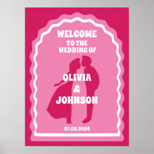 Poster Boas-vindas Casamento do arco ondulado magenta-ros
