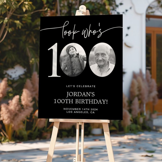 Pôster Boas-vindas de 100º aniversário preto (Criador carregado)