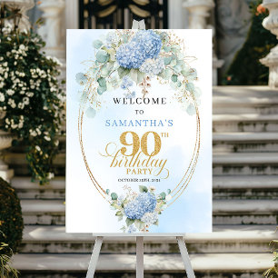 Poster Boas-vindas de 90º aniversário em azul claro flora