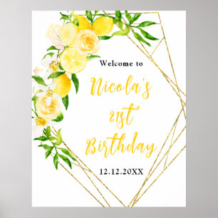 Poster Boas-vindas de aniversário com limões e folhagens