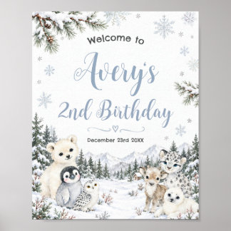 Poster Boas-vindas de aniversário de Animais Árticos Terr