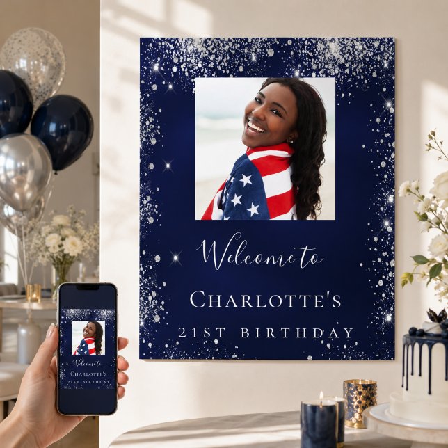Poster Boas-vindas de aniversário em azul marinho com bri (Criador carregado)