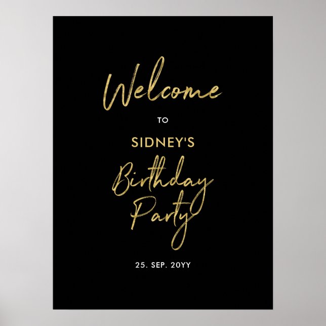 Poster Boas-vindas de Aniversário Modernas Douradas e Pre (Frente)
