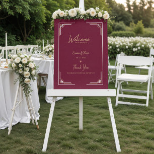 Poster Boas-vindas de Casamento Art Déco em Dourado e Bor
