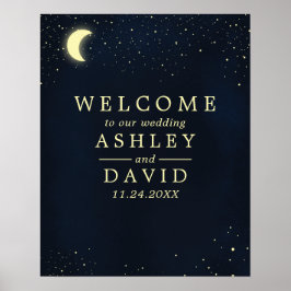 Poster Boas-vindas de casamento azul meia-noite estrelas 