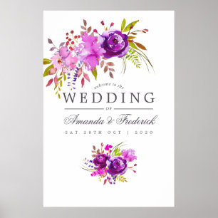 Poster Boas-vindas de casamento com aguarela roxa e viole