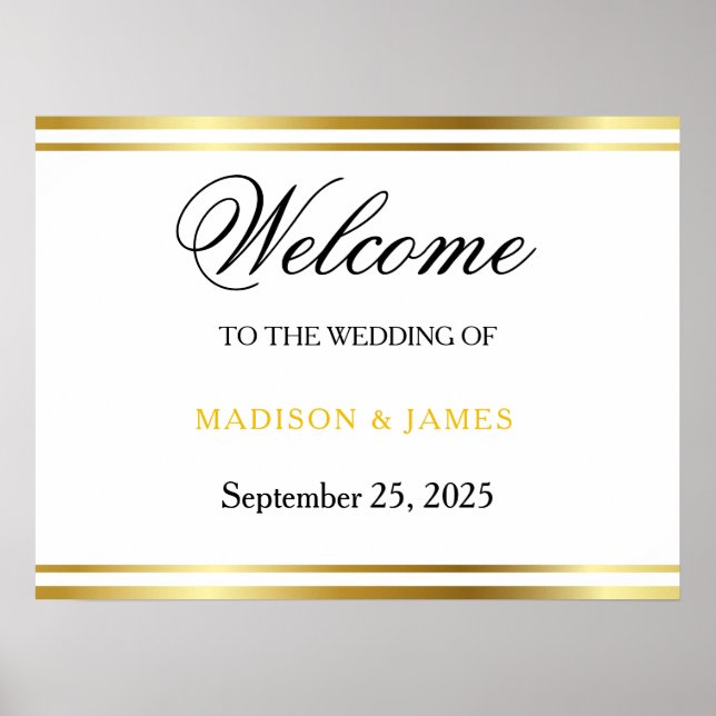Poster Boas-vindas de casamento com escrita dourada elega (Frente)