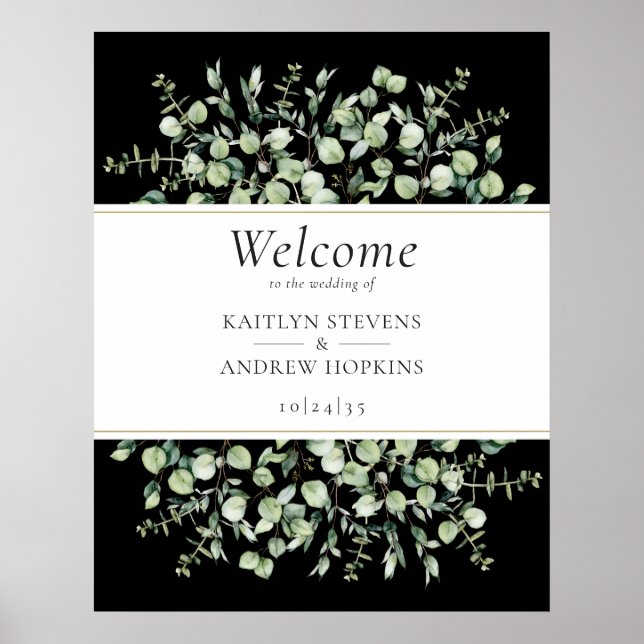 Poster Boas-vindas de casamento com Eucalipto Preto (Frente)