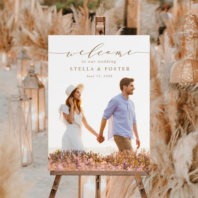 Poster Boas-vindas de casamento com foto em caligrafia do (Criador carregado)