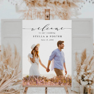 Poster Boas-vindas de casamento com foto em caligrafia pr