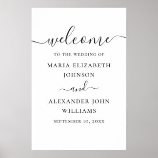 Poster Boas-vindas de casamento com letra simples em pret