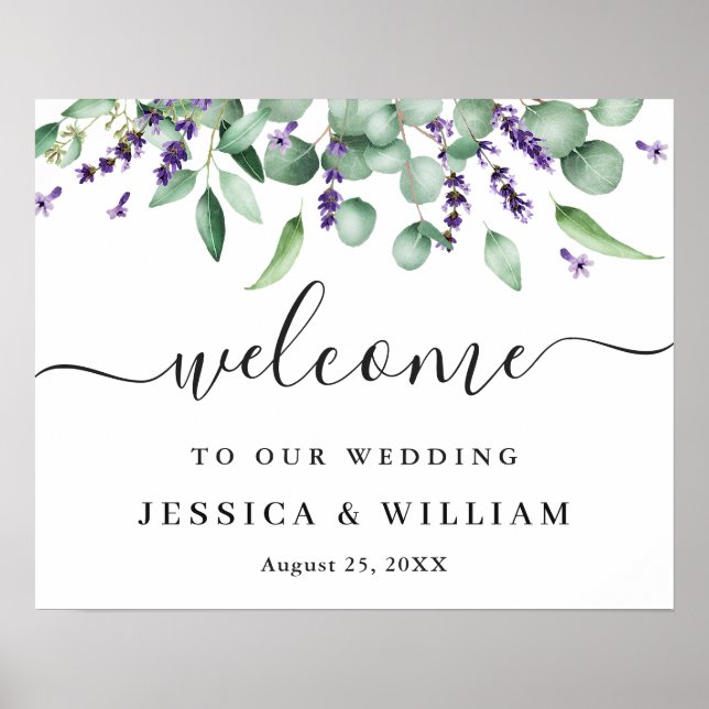 Poster Boas-vindas de casamento de lavanda de eucalipto e (Frente)