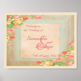 Poster Boas-vindas de casamento Elegantes Rosas Vintage