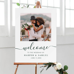 Poster Boas-vindas de casamento em foto com caligrafia ve