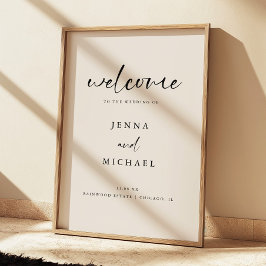 Poster Boas-vindas de casamento em letra cursiva bege cla