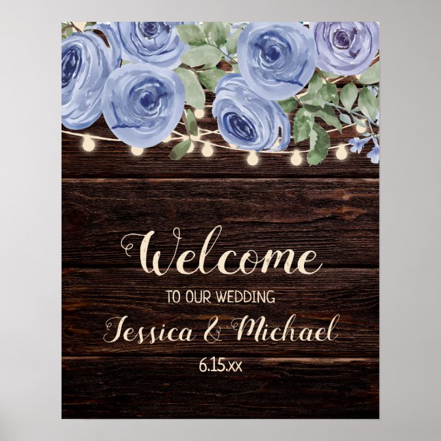 Poster Boas-vindas de Casamento em Madeira Rústica com Co (Frente)