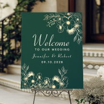 Boas-vindas de casamento em ouro e esmeralda verde
