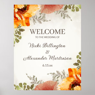 Poster Boas-vindas de Casamento Floral Laranja Queimada N