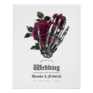 Pôster Boas-vindas de casamento gótico esqueleto floral B