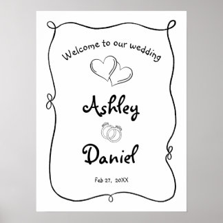 Poster Boas-vindas de Casamento Minimalista Preto e Branc