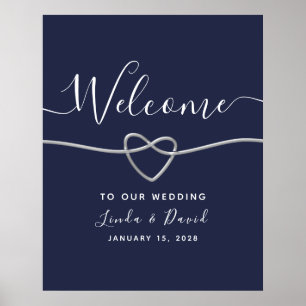 Poster Boas-vindas de casamento modernas em prata e azul-