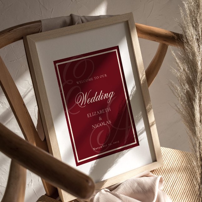 Poster Boas-vindas de casamento monograma de luxo e dinhe (Criador carregado)