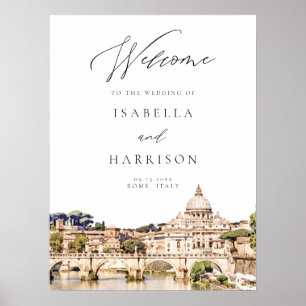 Poster Boas-vindas de Casamento Paisagem Urbana Aquarela