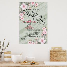 Poster Boas-vindas de casamento verde sage floral bonita