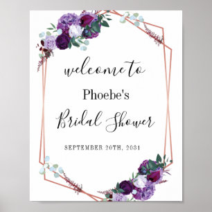 Poster Boas-vindas de Chuveiro de Noiva Floral Roxo Moder