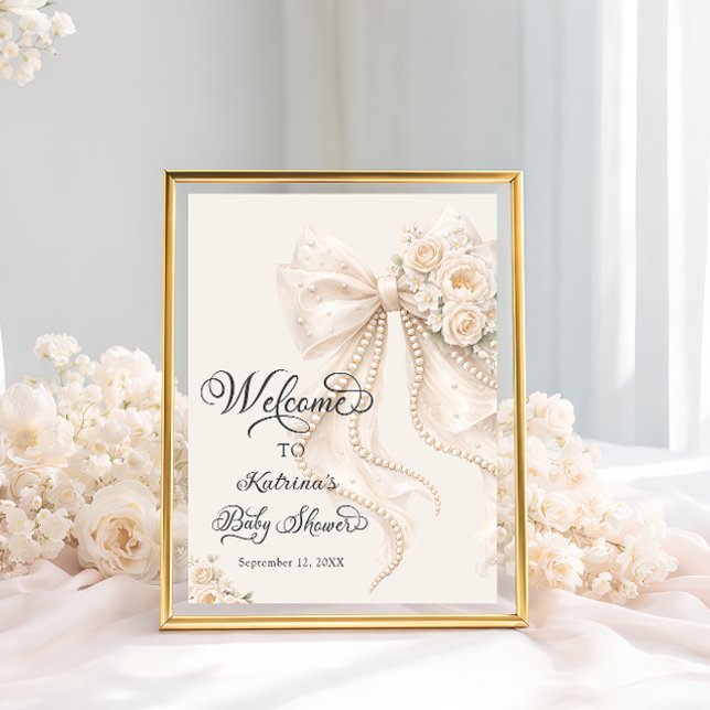 Poster Boas-vindas de Chuvinha de Bebê Menina Floral com  (Criador carregado)
