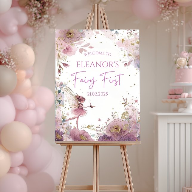 Poster Boas-vindas de Fada Floral para Primeiro Aniversár (Criador carregado)