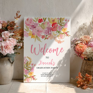 Poster Boas-vindas de Graduação Floral Rosa em Negrito Pi