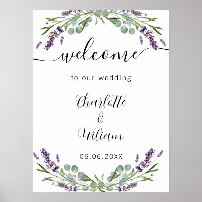 Poster Boas-vindas de lavanda e eucalipto para casamento (Frente)