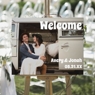 Poster Boas-vindas de Recepção de Casamento com Foto Vint