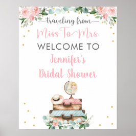 Poster Boas-vindas de Viagem Floral em Ouro Rosa para Chá