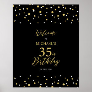 Poster Boas-vindas do 35º Aniversário com Confetes Dourad
