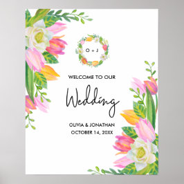 Poster Boas-vindas do Casamento com Tulipa Rosa de Água