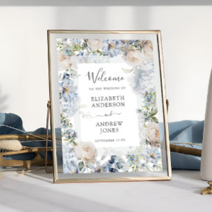 Poster Boas-vindas do Jardim de Flores Azuis Elegante