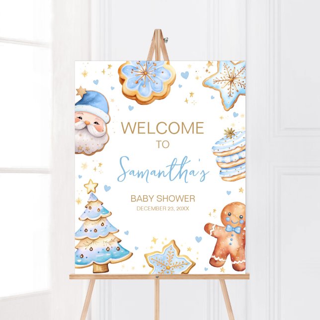 Poster Boas-vindas do Natal Azul (Boy A Little Cookie Baby Shower Welcome Sign)