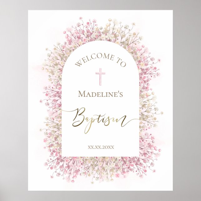 Poster boas-vindas florais do batismo (Frente)
