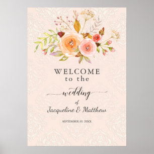 Poster Boas-vindas Floral Damask Watercolor