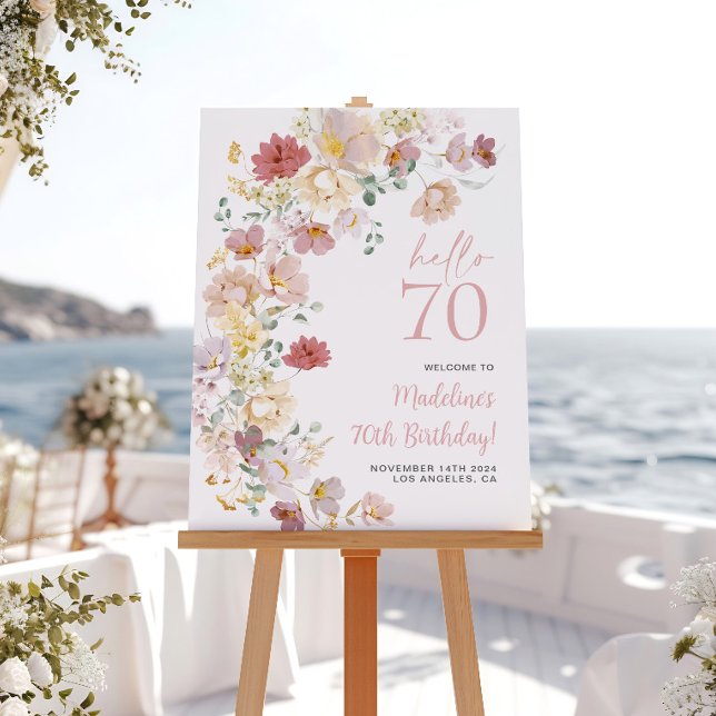 Pôster Boas-vindas Floral Rosa Desbotado 70º Aniversário (Criador carregado)