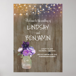 Poster Boas-vindas Mason Jar Rustic Flowers