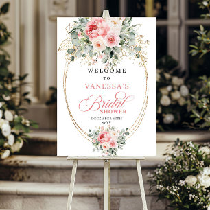 Poster Boas-vindas Modernos de Chuva de Noiva Floral Rosa