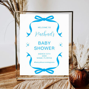 Poster Boas-vindas no Chá de Bebê com Laço Azul Mínimo 1º