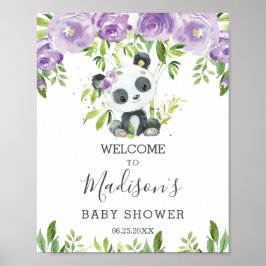 Poster Boas-vindas Panda Purple Floral Greenery Bamboo