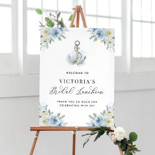Poster Boas-vindas para Almoço de Noiva Floral Náutico Az