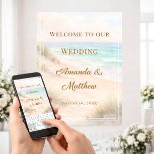 Poster Boas-vindas para casamento na praia costeira
