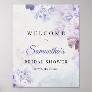 Poster Boas-vindas para chá de noiva floral roxo empoeira