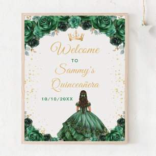 Poster Boas-vindas Princesa Verde Escura Quinceañera